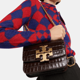 Tory Burch Eleanor Croc-Embossed Shoulder Bag (Dark Mahogany)