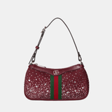 Gucci Ophidia Crystals Small Shoulder Bag In Rosso Ancora Red GG Canvas