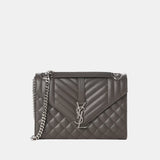Saint Laurent Leather Medium Envelope Shoulder Bag (Gray)