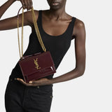 Saint Laurent Sunset Small Patent Leather Shoulder Bag (Red Wine)