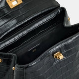 JW Pei Lucia Classic Top Handbag (Black Croc)